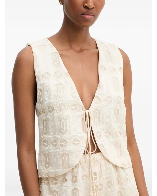Haveone Natural Embroidered Tie-Fastening Top