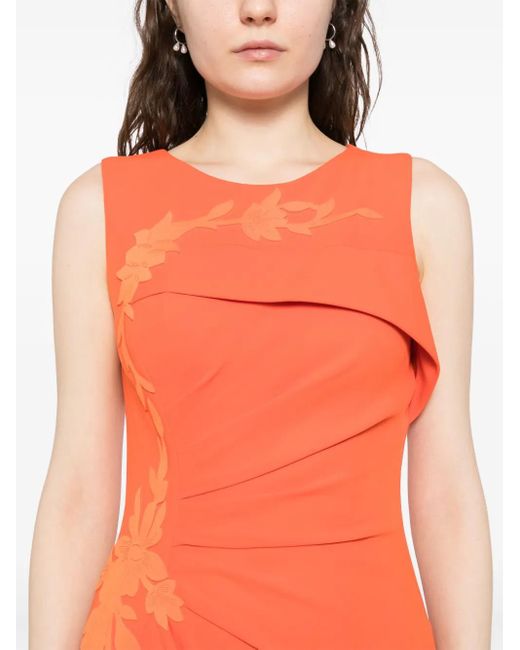 Saiid Kobeisy Orange Robe À Fleurs Brodées