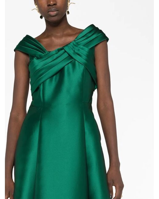 Alberta Ferretti Green Pleat-Detail Asymmetric Flared Gown