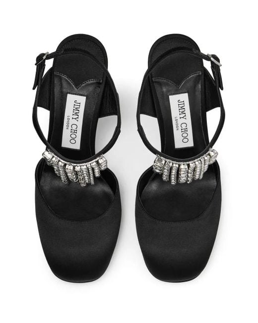 Jimmy Choo Black Verity 95 Embellished Satin Pumps