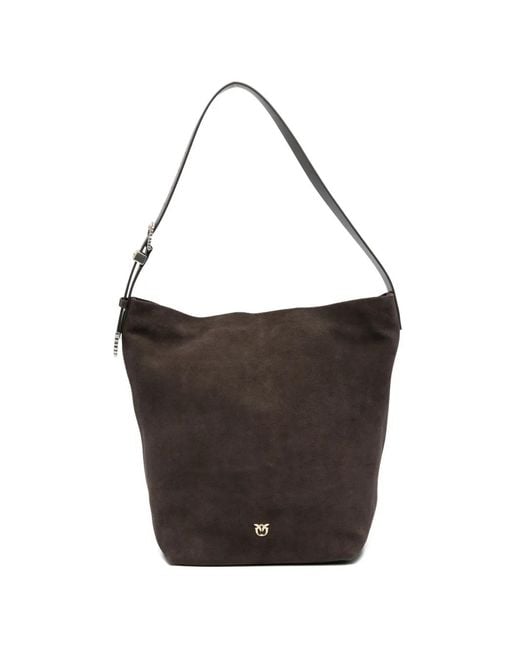 Pinko White Sac Porté Épaule Bucket Big En Daim