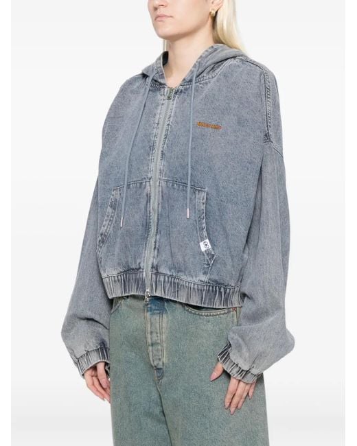 Mini Cream Blue Logo-Embroidered Jacket