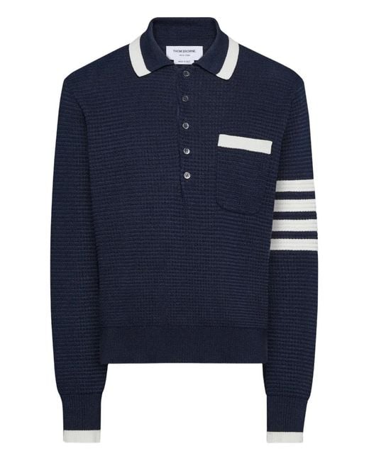 Thom Browne メンズ ブルー 4Bar ロングスリーブ ポロシャツ 【公式通販】
