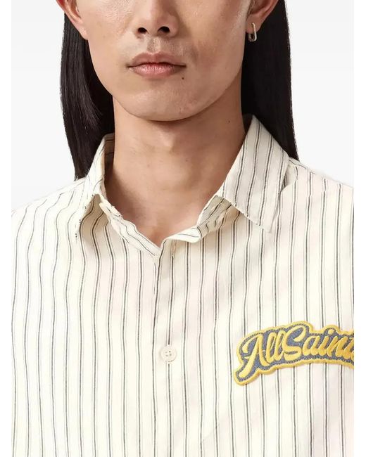 AllSaints White Samuel Striped-Logo Shirt for men
