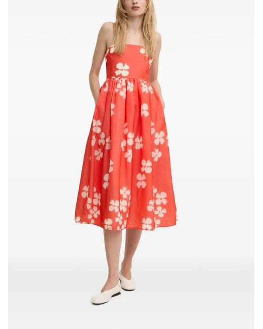 Stine Goya Red Yanina Floral-Print Midi Dress