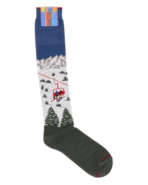 Gallo Blue Chairlift-Pattern Socks for men