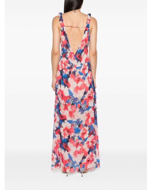 Patrizia Pepe Red Floral-Print Crepe Maxi Dress