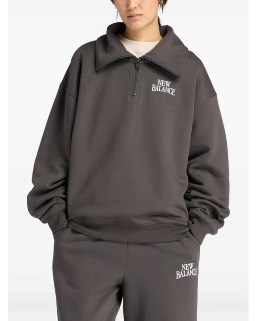 New Balance Gray Sweat Brodé Trackside À Col Zippé