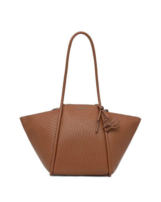 Karl Lagerfeld Brown Sac Cabas Zippé À Design Nervuré