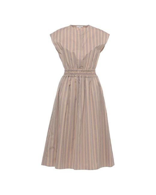 Antonelli Natural Striped Smocked-Waist Midi Dress