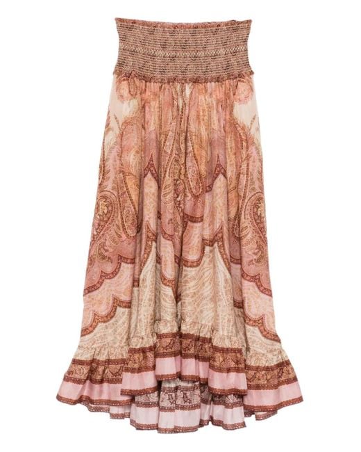 Zimmermann Brown Wanderlust Paisley-Print Midi Skirt