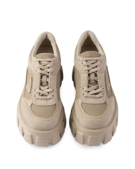 Prada Natural Monolith Suede And Mesh Fabric Sneakers