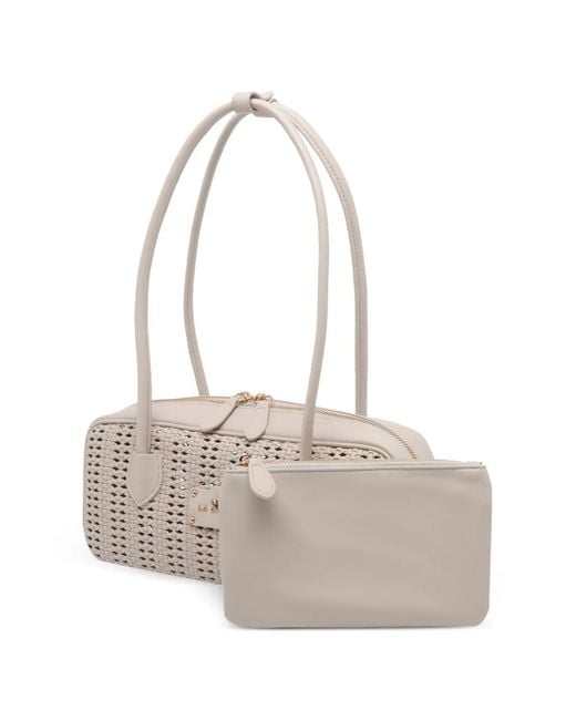 La Carrie White Woven Zipped Shoulder Bag