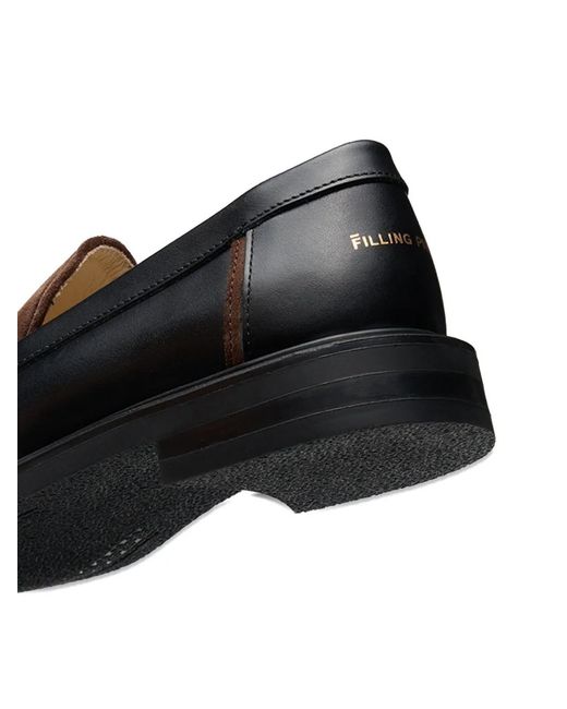 Filling Pieces Black Panelled Buckled Loafers for men