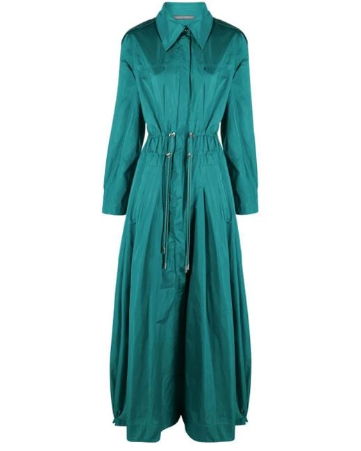 Alberta Ferretti Green Taffeta Drawstring-Waist Maxi Dress