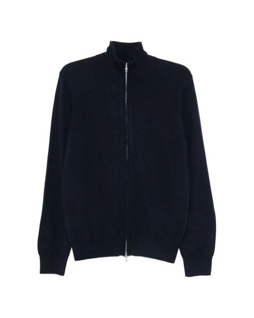 Soft Goat Blue Zip-Up High-Neck Cardigan for men