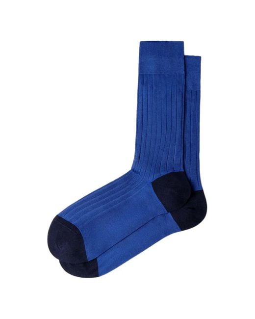 Hackett Blue Ribbed-Knit Mercerised-Finish Socks for men
