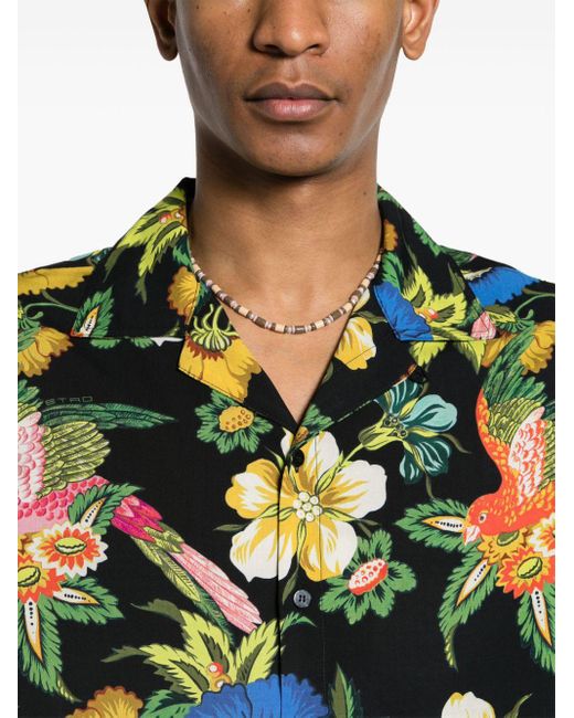Etro Black Floral-print Button-up Shirt for men
