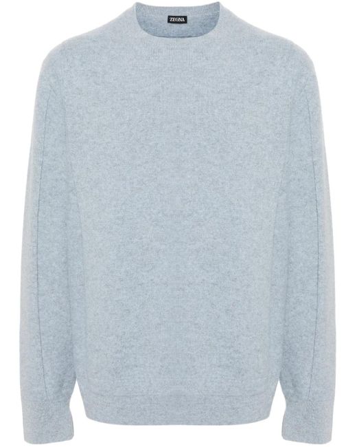 Zegna Blue Brushed Fine-Knit Jumper for men