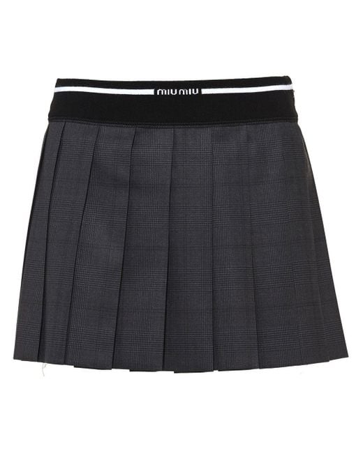 Miu Miu Black Glen Plaid-check Pleated Mini Skirt