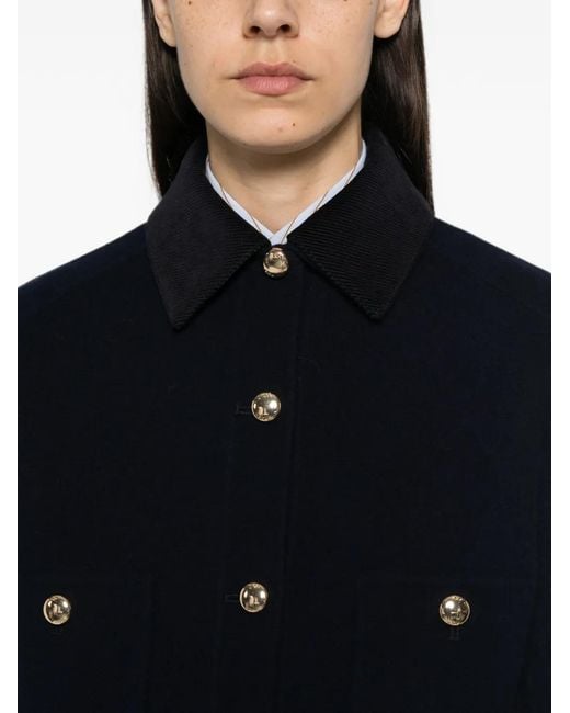 Maje Blue Button-Up Wool-Blend Jacket