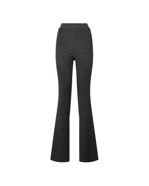 Alberta Ferretti Black Ribbed-Knit Flared Trousers