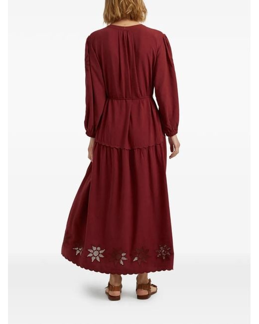 Chinti & Parker Red Broderie Midi Dress