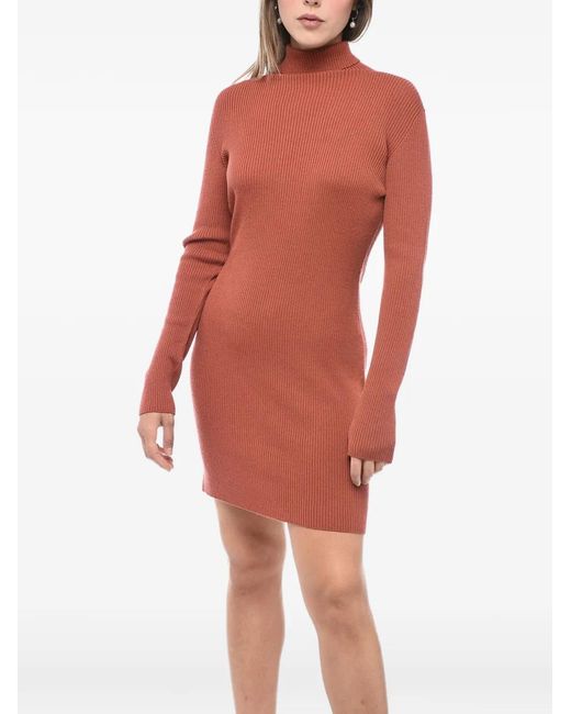 DSquared² Red Ribbed Wool Mini Dress