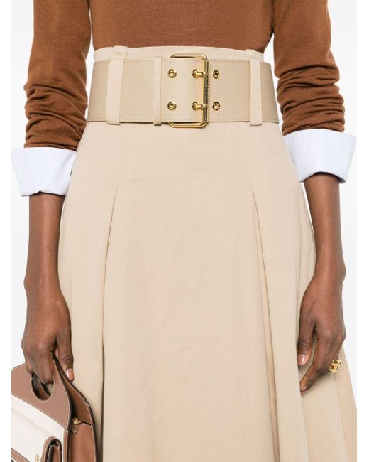 Elisabetta Franchi Natural Twill Midi Skirt With Belt And Darts
