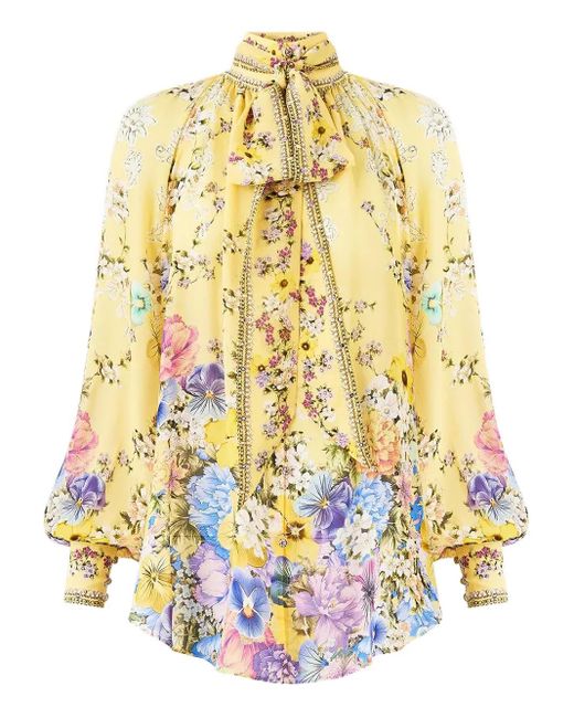 Camilla Metallic Darling Buds Pussy-Bow Blouse