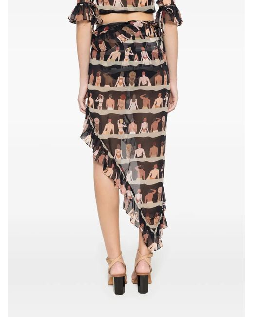 Amir Slama Black Graphic-Print Silk Asymmetric Skirt