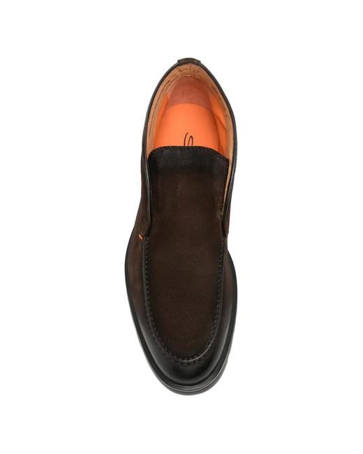 Santoni Black Round-Toe Leather Loafers for men
