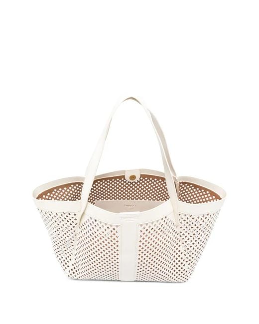 Twinset White Mesh Leather Shopper Bag