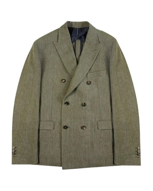 Slowear Green Double-Breasted Linen Blazer for men