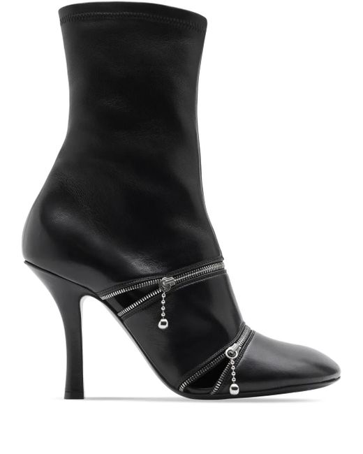 Burberry Black Leder -Peep -Knöchelstiefel