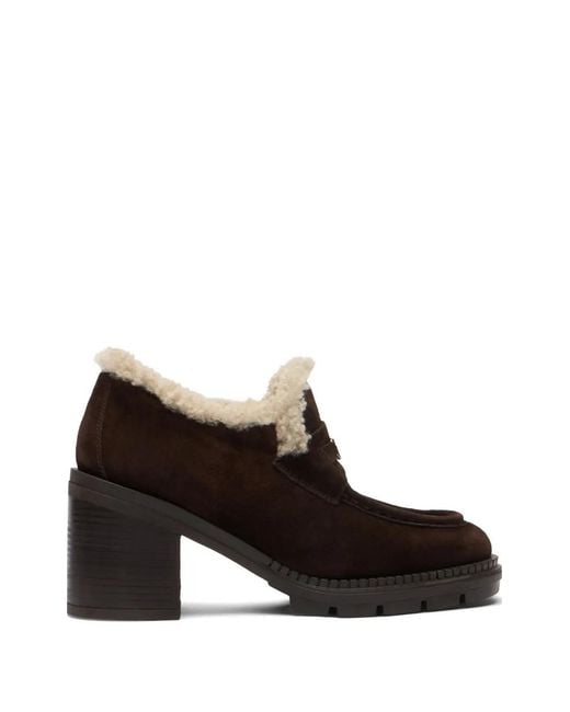 Casadei Brown Concept Shearling-Trim Suede Pumps