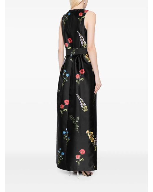 Sachin & Babi Black Marsden Floral-Print Gown