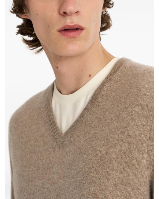 Pringle of Scotland Natural V-Neck Cashmere Sweater for men
