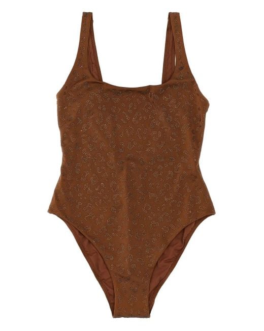 Mc2 Saint Barth Brown Lora Badeanzug Mit Strass-Leoparden