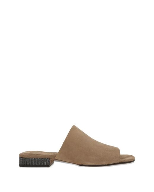 Brunello Cucinelli Brown Open-Toe Suede Mules