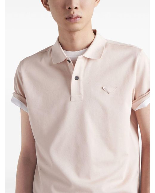 Prada White Triangle-logo Cotton Polo Shirt for men