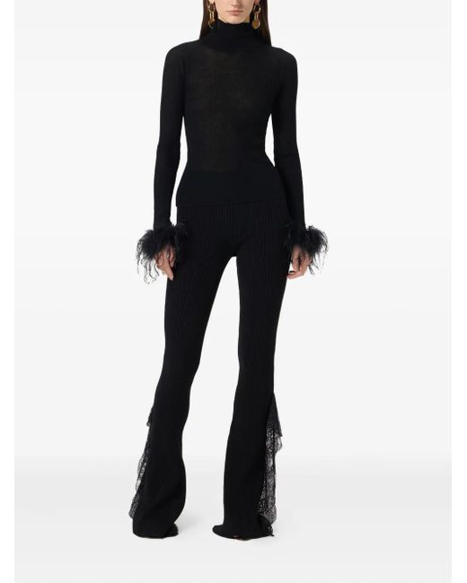 Blumarine Black Knit Insert Lace Pants