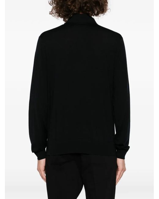 Tom Ford Black Long-Sleeve Fine-Knit Polo Shirt for men