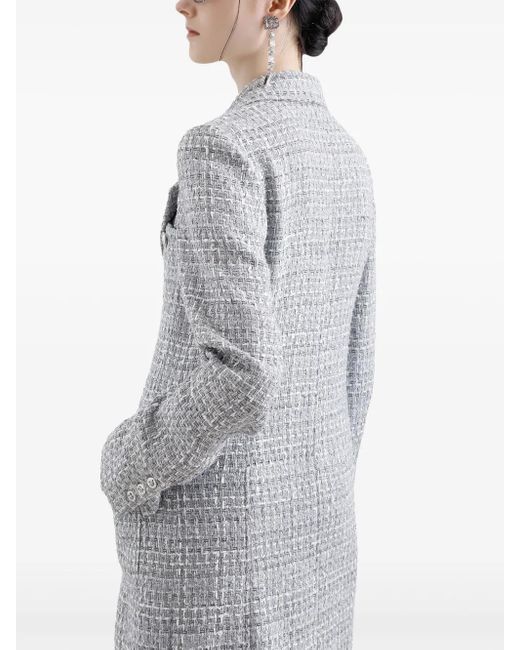 Dolce & Gabbana Gray Single-Breasted Lamé Tweed Bouclé Coat
