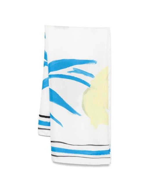Marni Blue Floral Striped Scarf