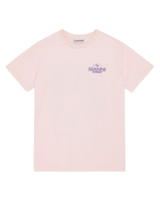 Ganni Pink Logo-print Cotton T-shirt