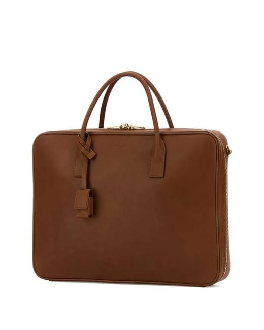 Saint Laurent Brown Medium Leather Briefcase for men