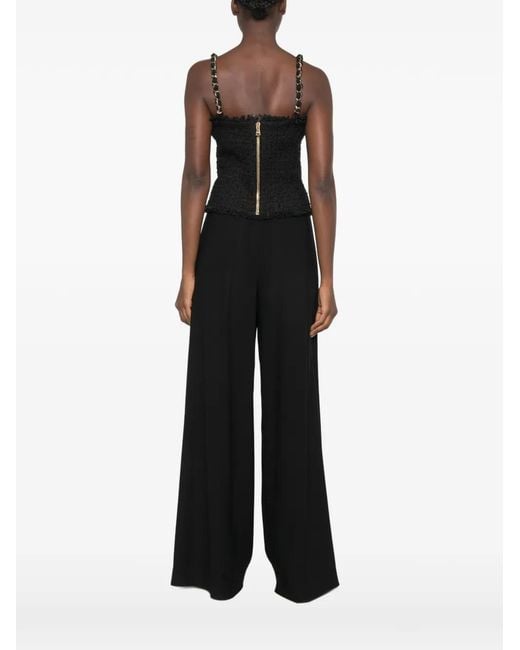 Balmain Black Sleeveless Tweed Chain-Link Strap Top