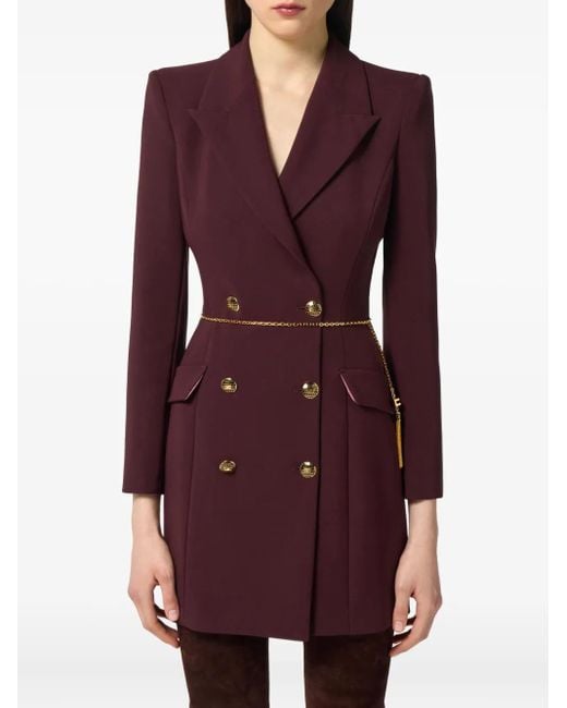 Vestido corto con doble botonadura Elisabetta Franchi de color Purple
