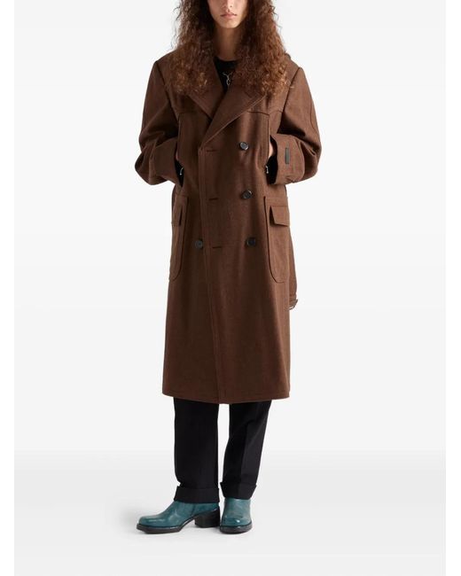 Prada Brown Double-Breasted Wool Coat for men